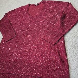 DKNYC Red Sequin Embellished Sweater Large (Fits XL)